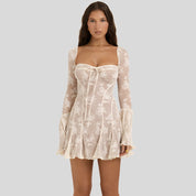 Lace-Panel Long-Sleeve Mini Dress