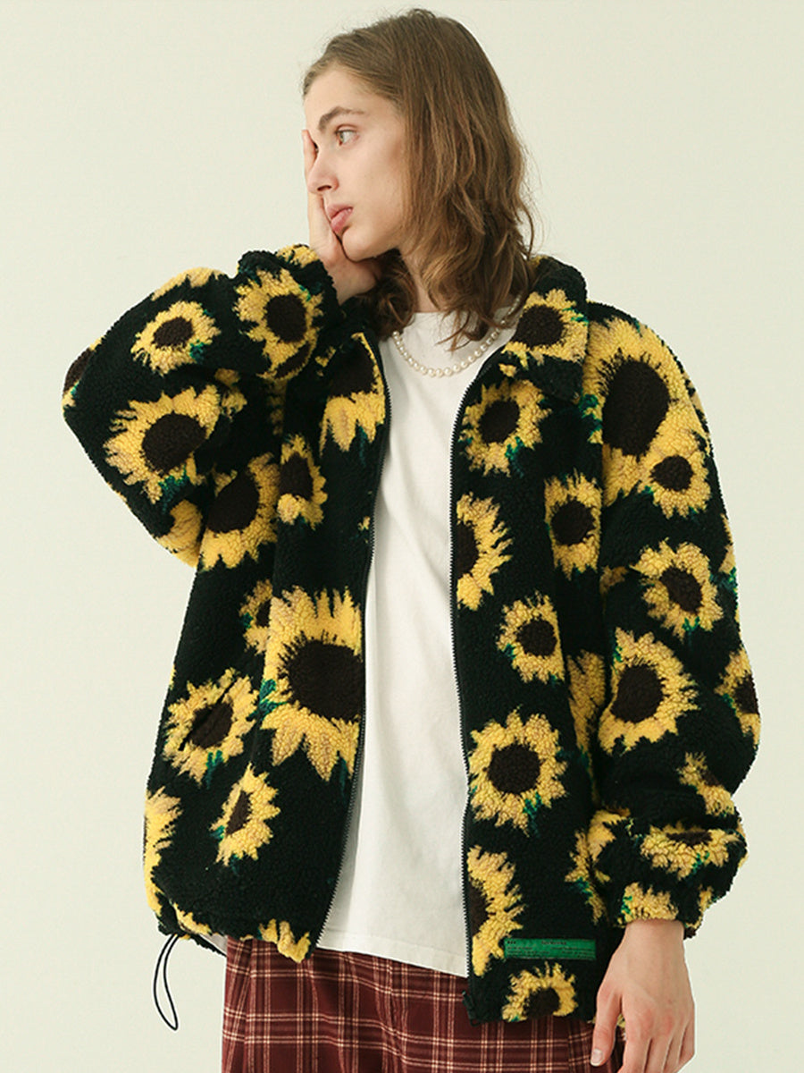 Wool Jacket with Sunflower Embroidery