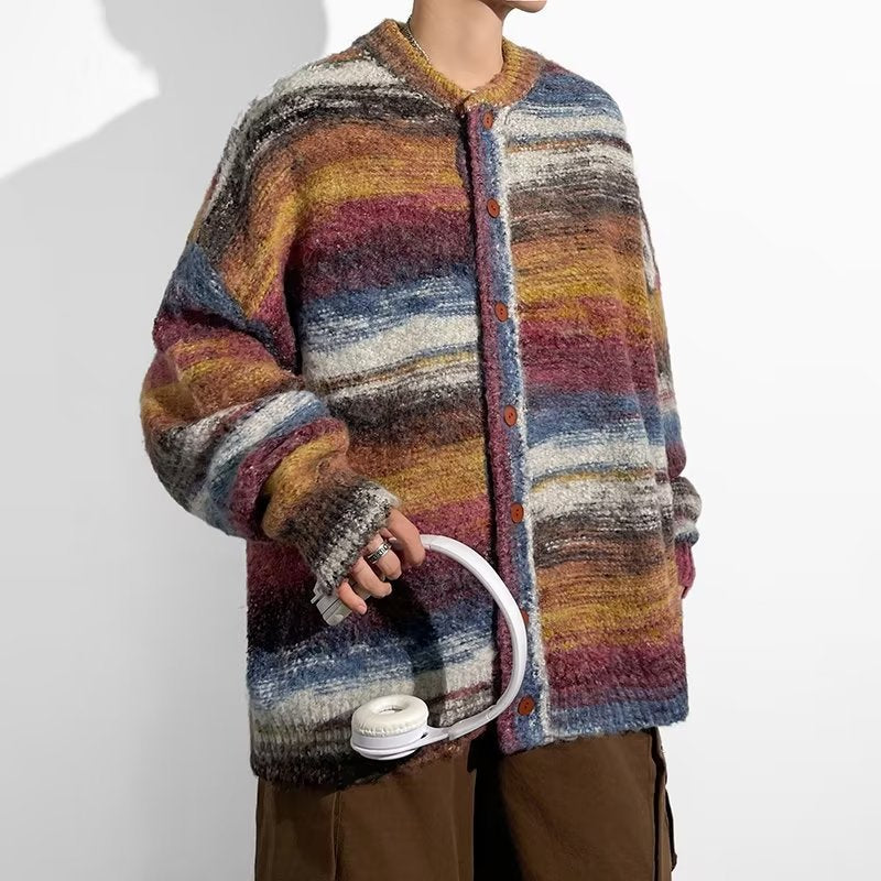 HOHNKNG Striped Button Sweater