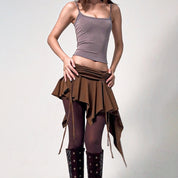 Shn Brown Asymmetric Mini Skirt