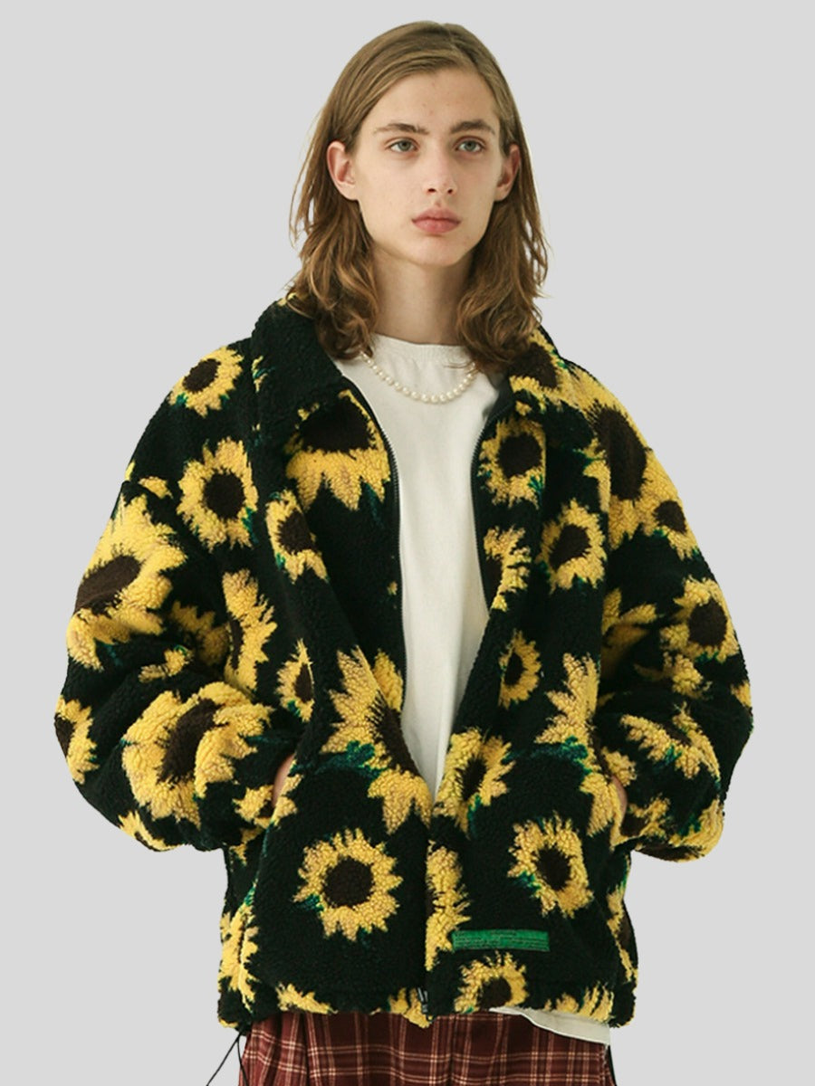 Wool Jacket with Sunflower Embroidery