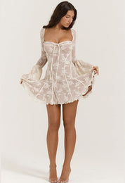 Lace-Panel Long-Sleeve Mini Dress