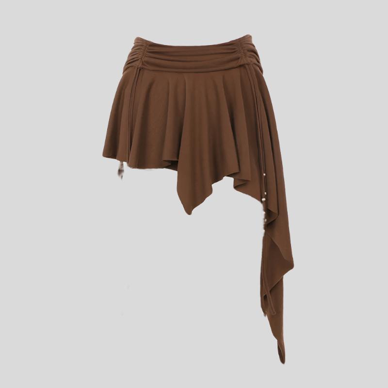 Shn Brown Asymmetric Mini Skirt