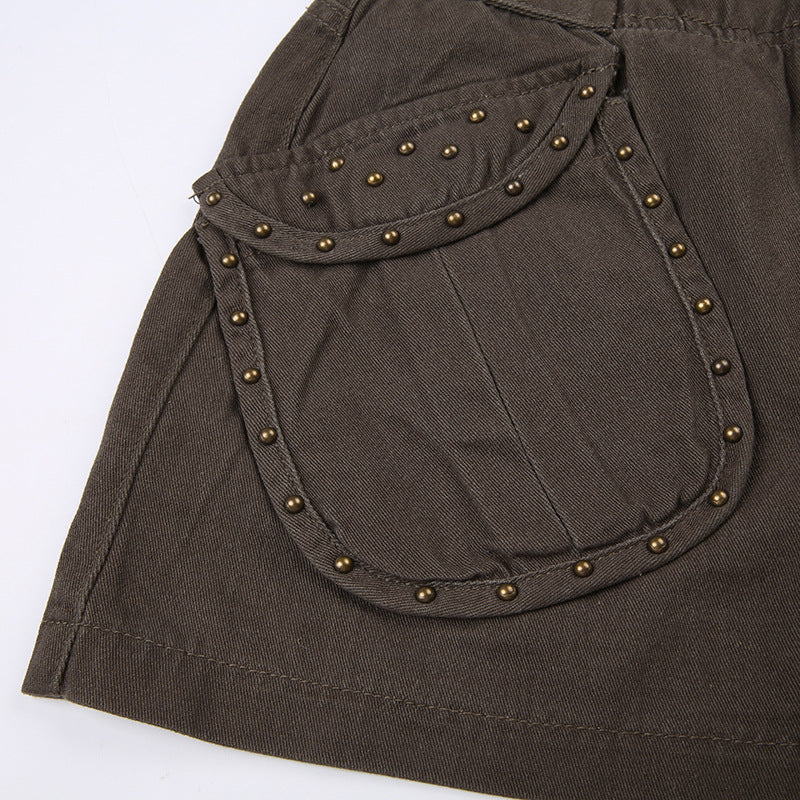 Retro Brown Denim Mini Skirt