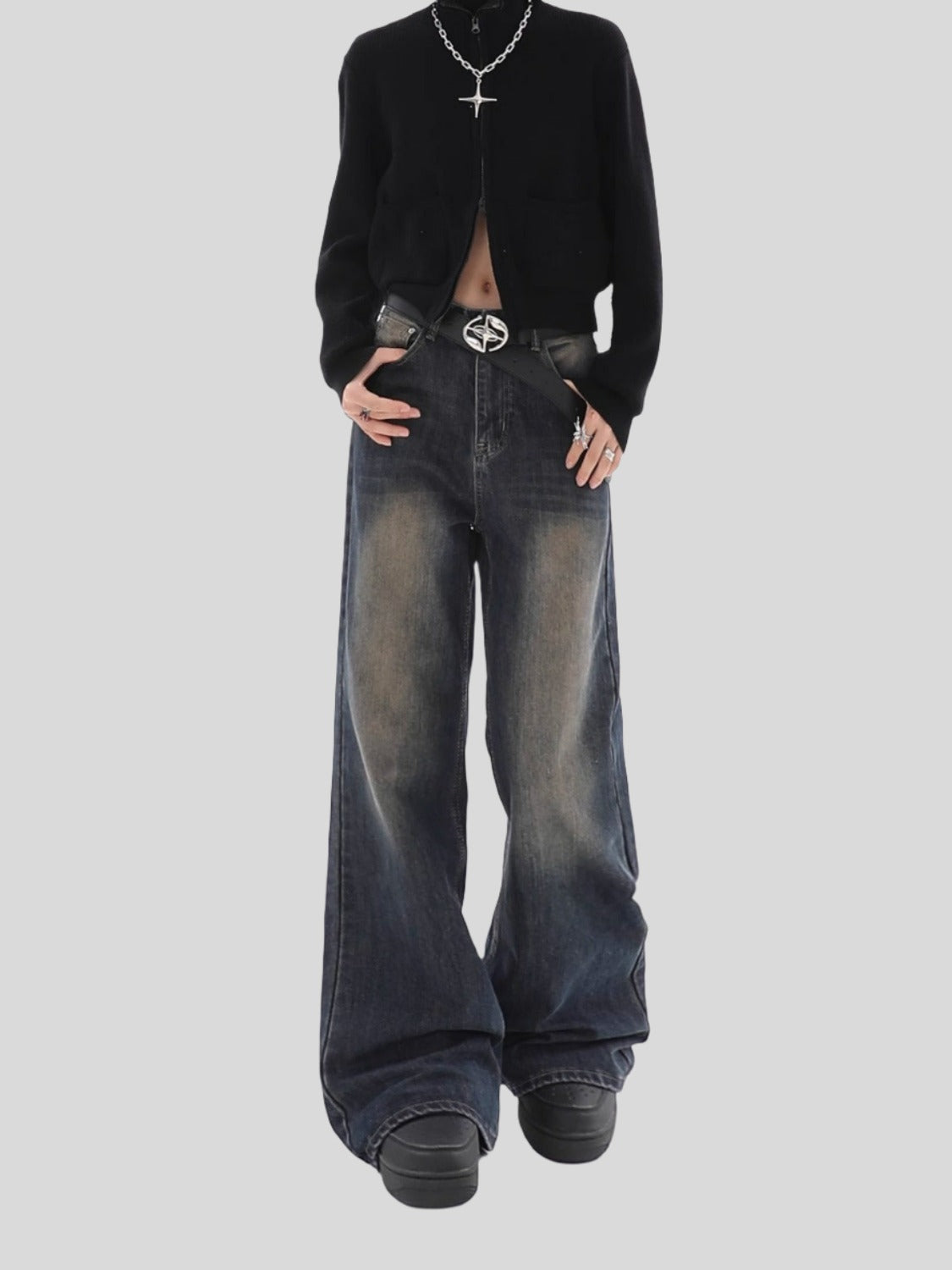 Low-Rise Distressed Jeans