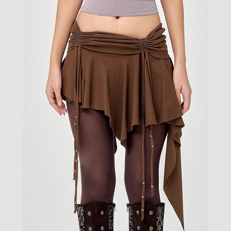 Shn Brown Asymmetric Mini Skirt