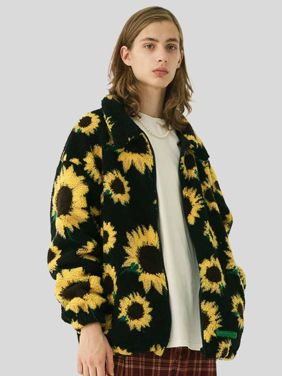 Wool Jacket with Sunflower Embroidery