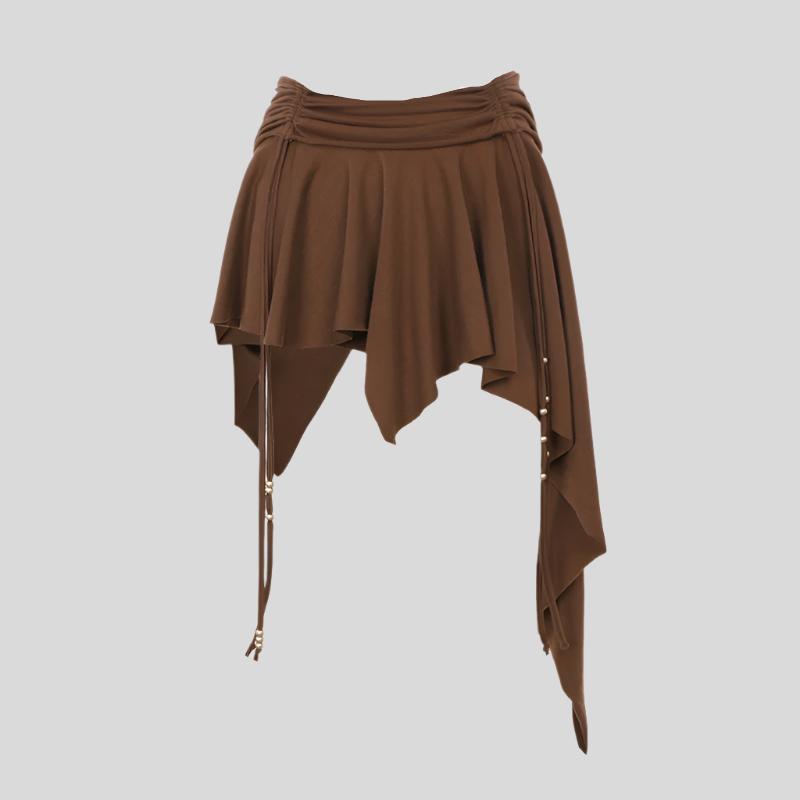 Shn Brown Asymmetric Mini Skirt