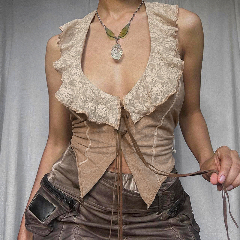 Rustic Lace Tie Blouse