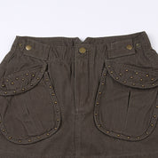 Retro Brown Denim Mini Skirt