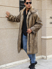 Yellow Lapel Fox Fur Men’s Long Coat