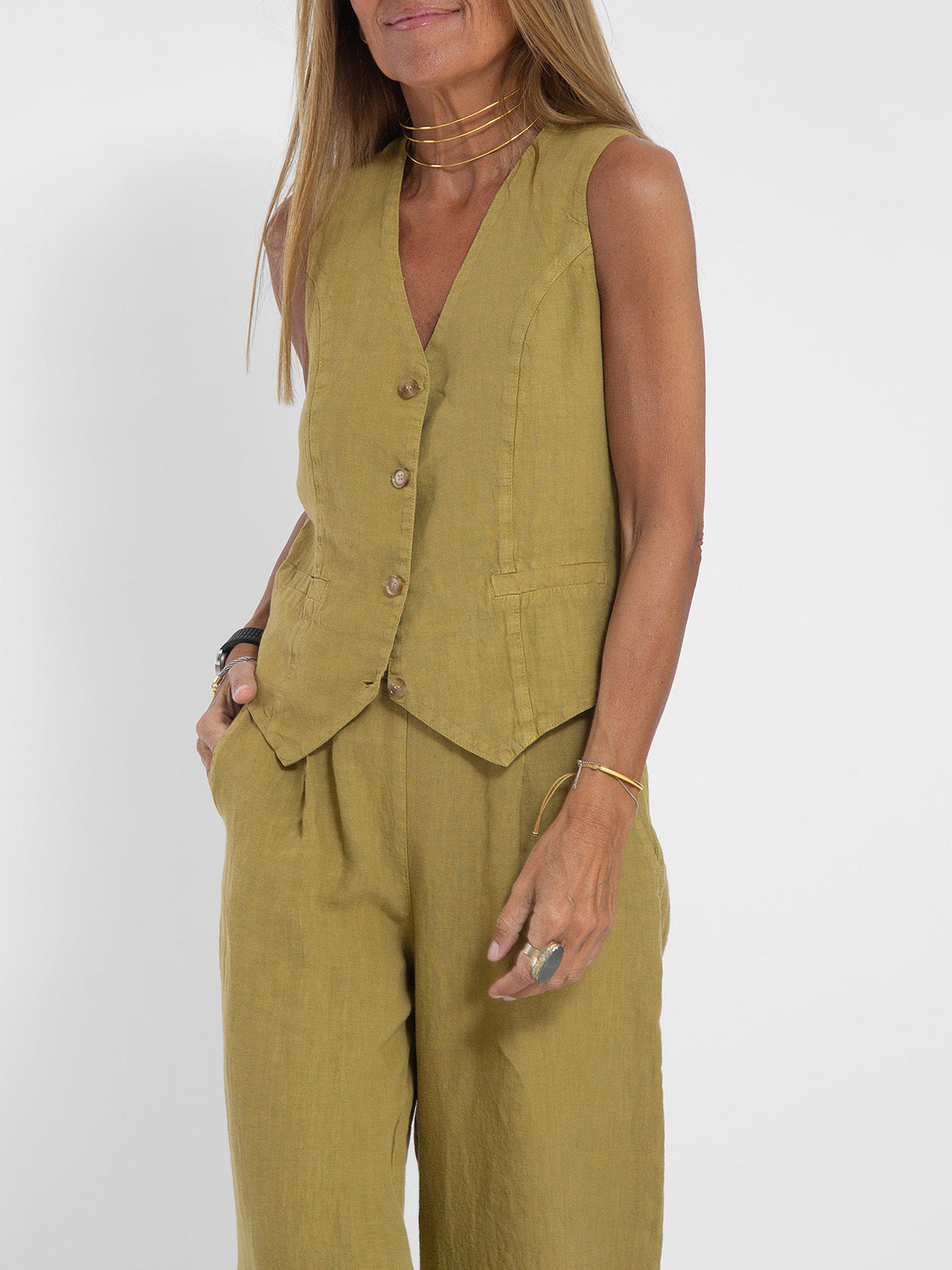 Linen-Blend Vest & Pants Set