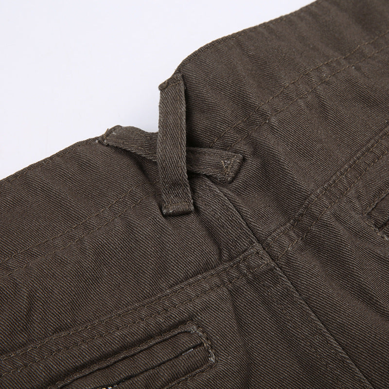 Retro Brown Denim Mini Skirt