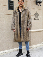 Yellow Lapel Fox Fur Men’s Long Coat
