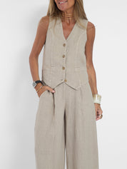 Linen-Blend Vest & Pants Set