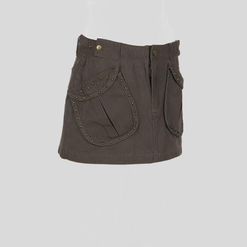 Retro Brown Denim Mini Skirt