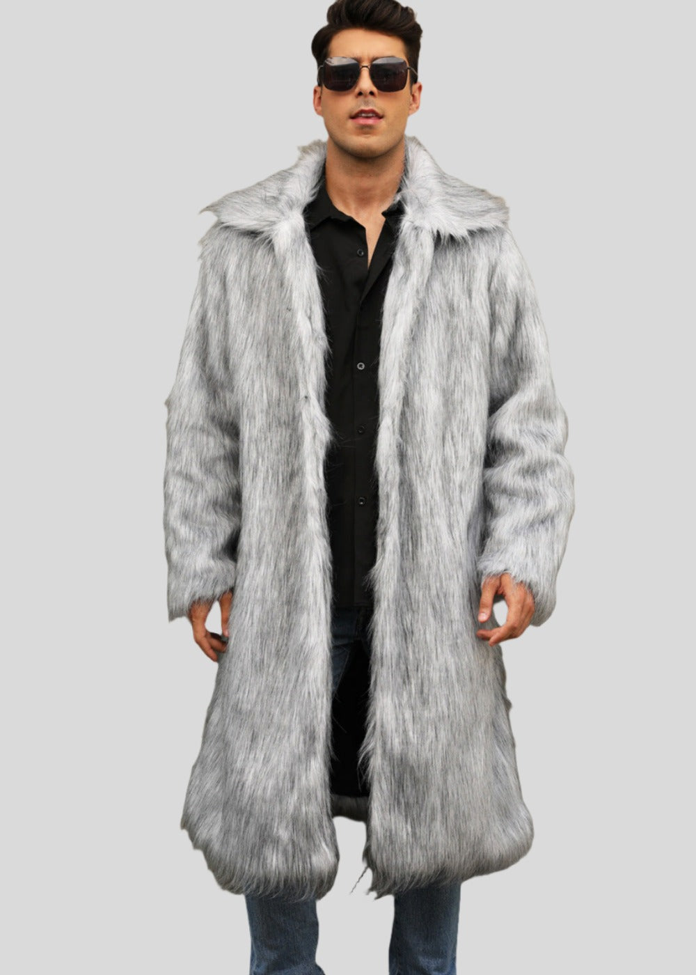 Yellow Lapel Fox Fur Men’s Long Coat