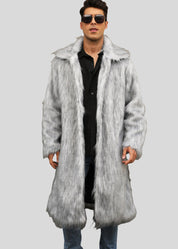 Yellow Lapel Fox Fur Men’s Long Coat