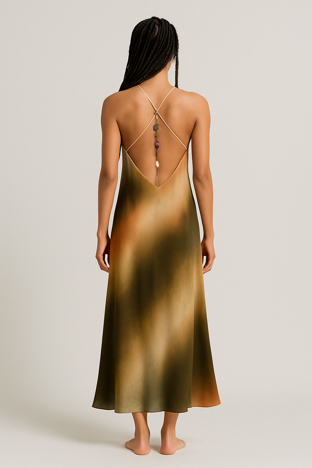 SHER Beaded-Back Cotton Midi Dress
