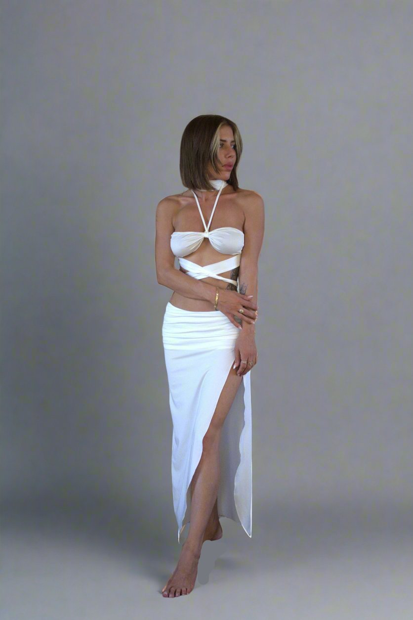 ORTAL White Tie Top & Skirt Set
