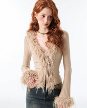 Long-Sleeve Fur-Trim Top