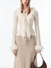 Long-Sleeve Fur-Trim Top