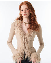 Long-Sleeve Fur-Trim Top
