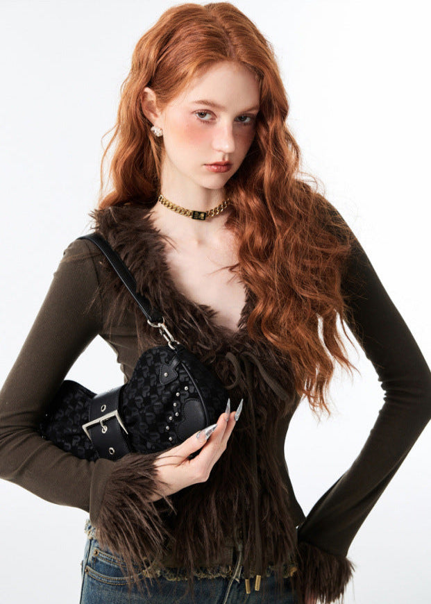 Long-Sleeve Fur-Trim Top