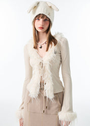 Long-Sleeve Fur-Trim Top