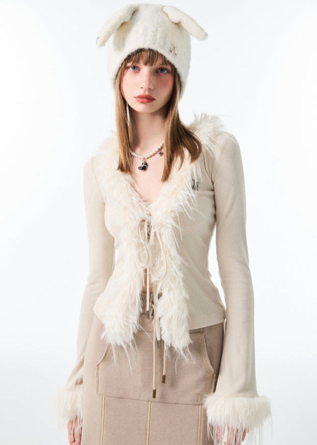 Long-Sleeve Fur-Trim Top