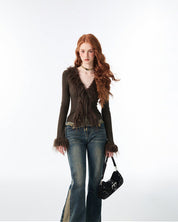 Long-Sleeve Fur-Trim Top