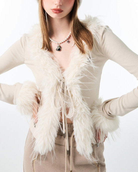 Long-Sleeve Fur-Trim Top