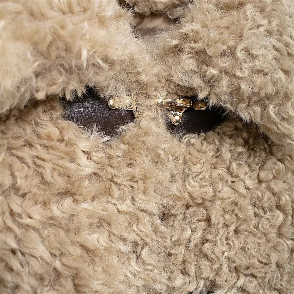 JO Elegant Short Fur Coat with Buckle