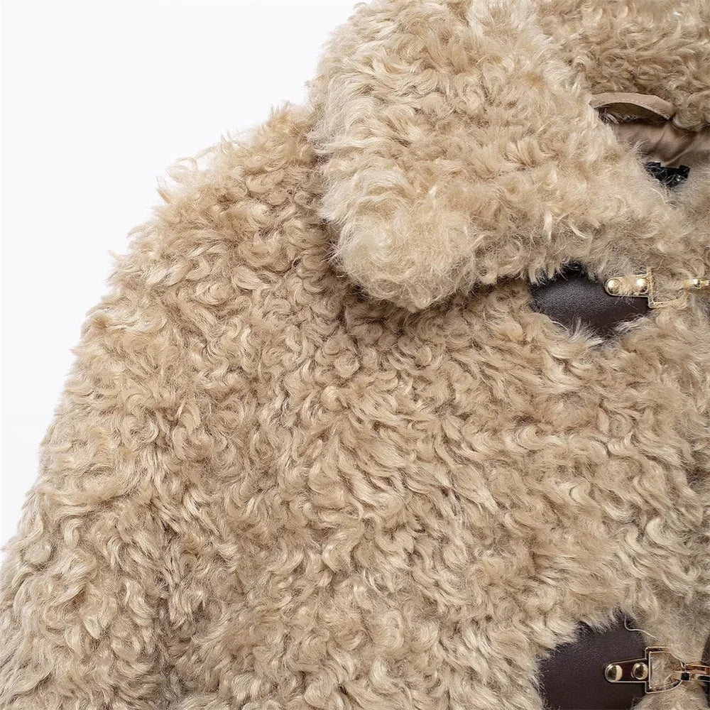 JO Elegant Short Fur Coat with Buckle