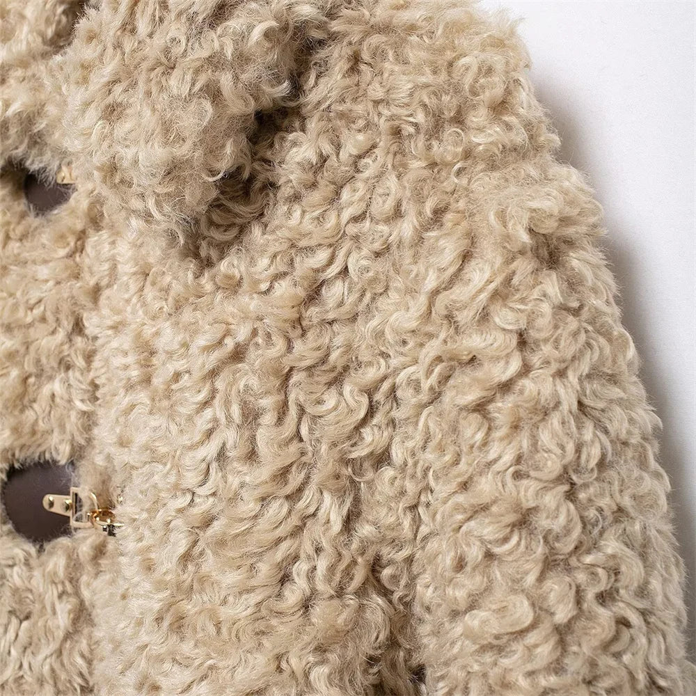 JO Elegant Short Fur Coat with Buckle