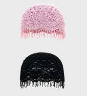 Knitted fringe hat