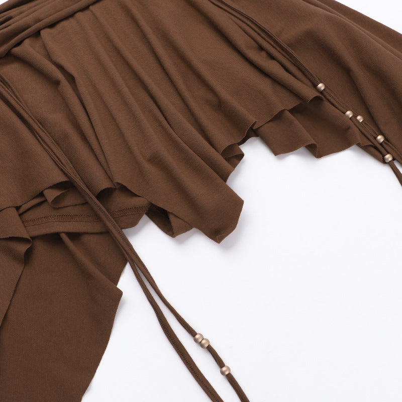 Shn Brown Asymmetric Mini Skirt