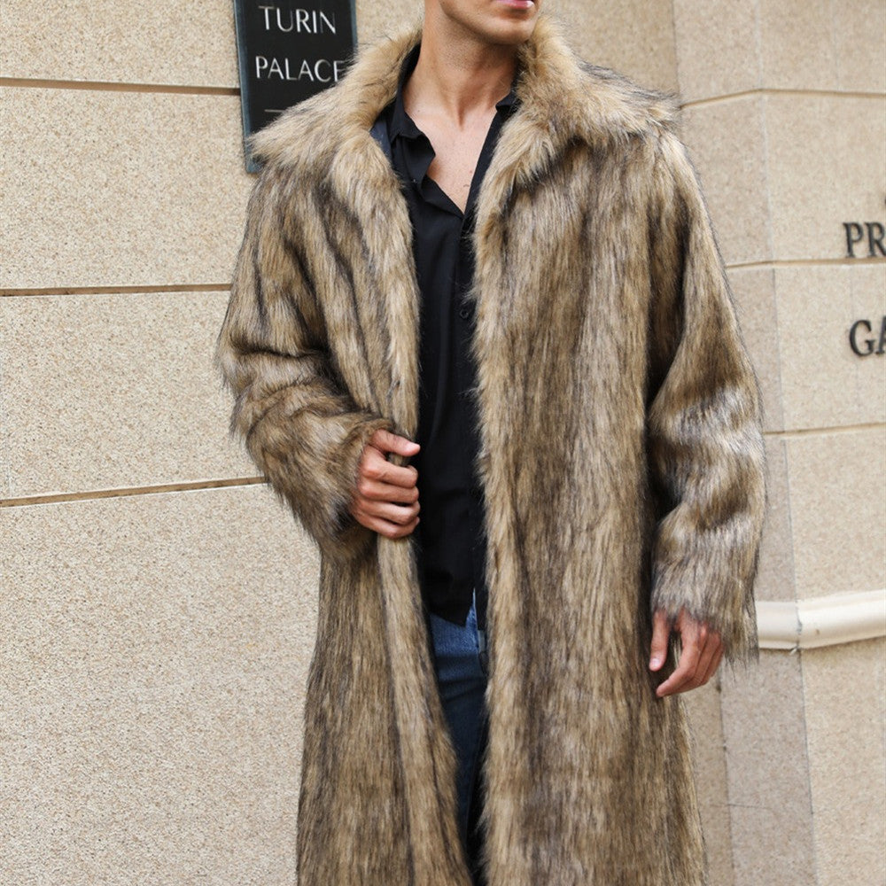 Yellow Lapel Fox Fur Men’s Long Coat