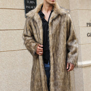 Yellow Lapel Fox Fur Men’s Long Coat