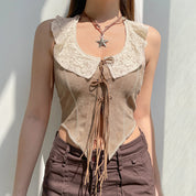 Rustic Lace Tie Blouse