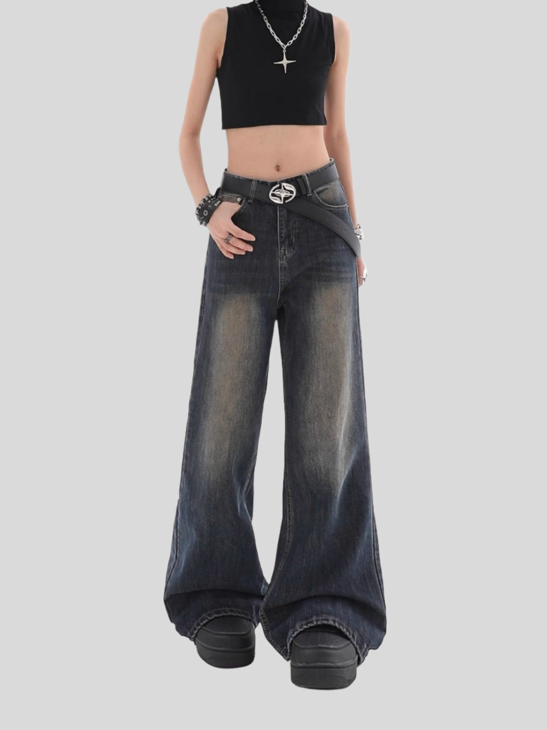 Low-Rise Distressed Jeans