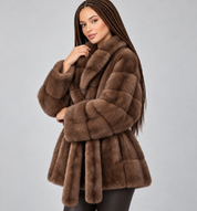 Faux Mink Fur Jacket with Belted Waist