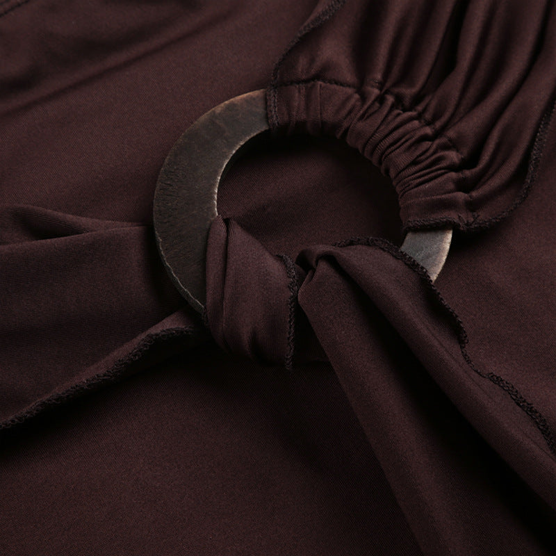 Brown Drape Skirt with Buckle
