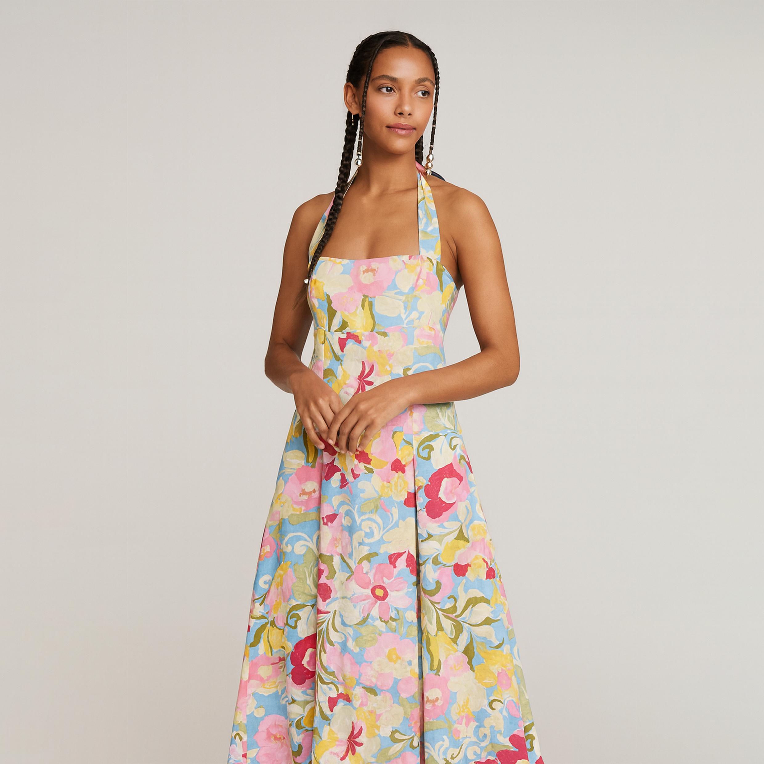 Colorful flower pattern maxi dress