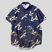Satin Crane-Print Shirt