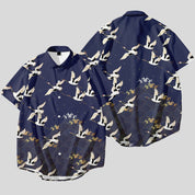 Satin Crane-Print Shirt