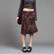 Brown Midi Skirt with Flowers & Lace
