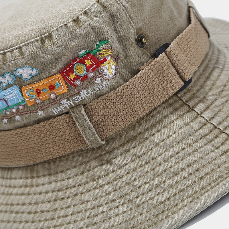 Train-Embroidered Bucket Hat