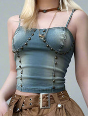 PIT Studded Tie Denim Tank