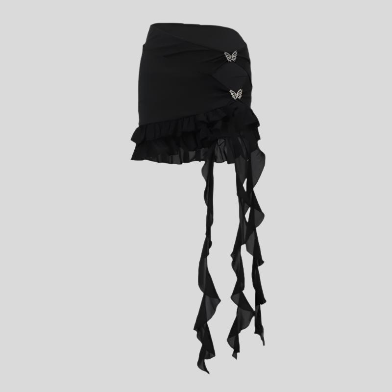 Butterfly-Buckle Black Skirt